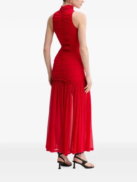 Rochie maxi Bardot cu volane roșu
