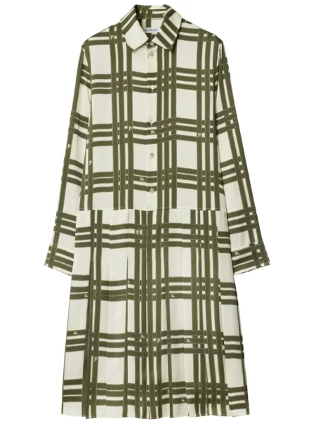 Rochie Burberry de mătase în carouri de costum alb
