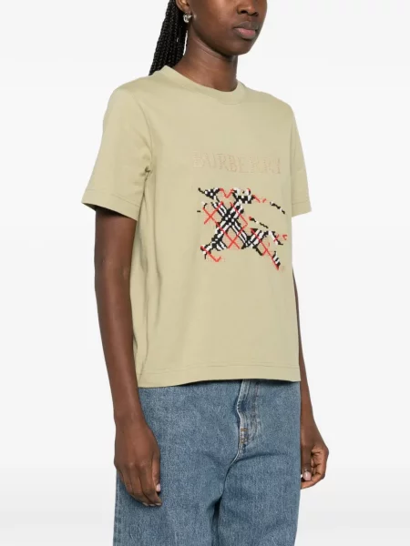 Tricou Burberry cu broderie verde