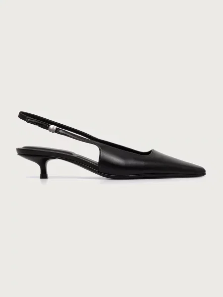 Calvin Klein lodičky kožené KITTEN HEEL SLING PUMP LTH HDW černé