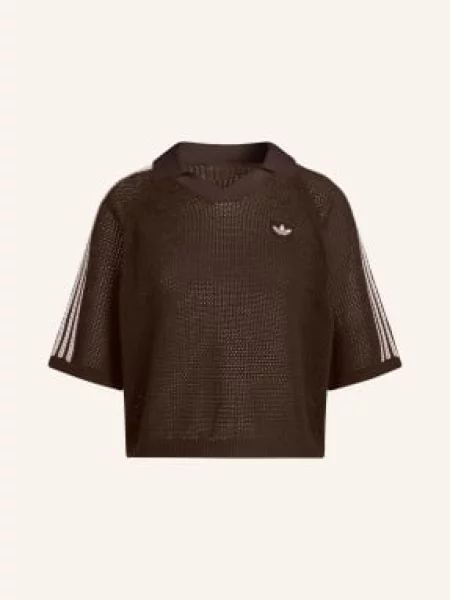Adidas Originals Pletené Polo Tričko Knitted Crochet Polo tmavě hnědá / světle růžová