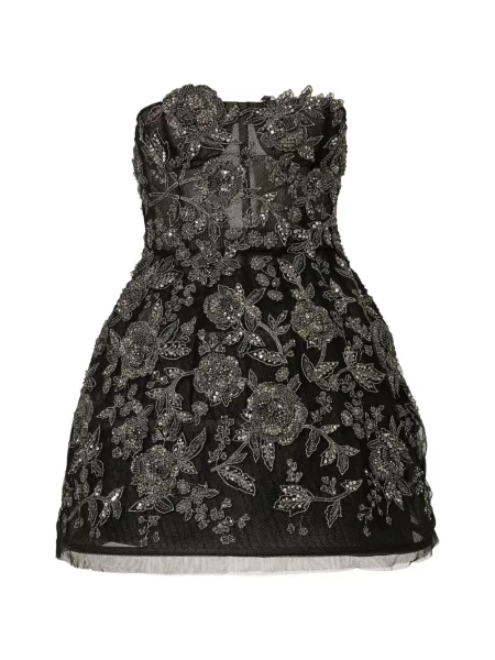 Rochie Carolina Herrera cu broderie cu model floral fără bretele negru