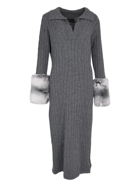 Dzianinowa sukienka midi Izaak Azanei do kolan garniturowa szara