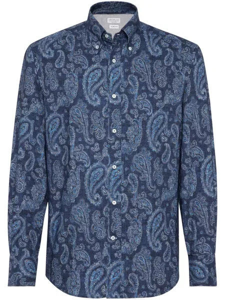 Cămașă Brunello Cucinelli cu imagine cu model paisley albastru