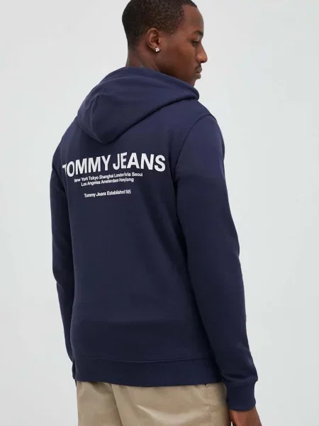 Hanorac cu glugă Tommy Jeans albastru