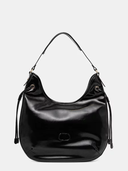 Lniana torebka hobo Twinset czarna