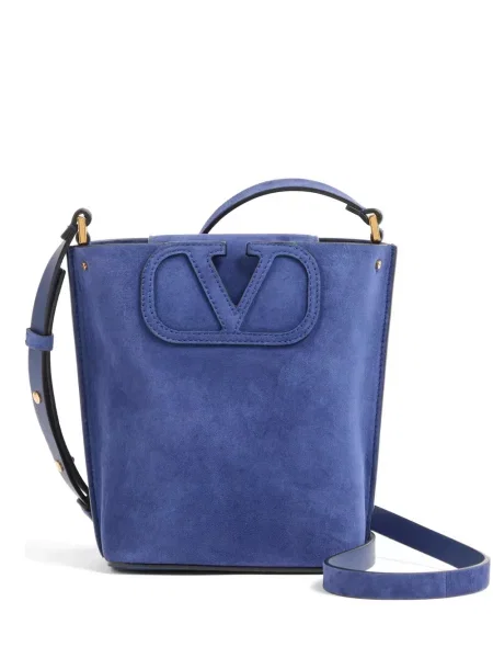 Geantă Valentino Garavani din piele de căprioară albastru