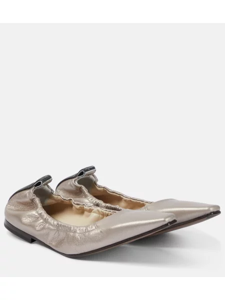 Balerini Brunello Cucinelli din piele argintiu