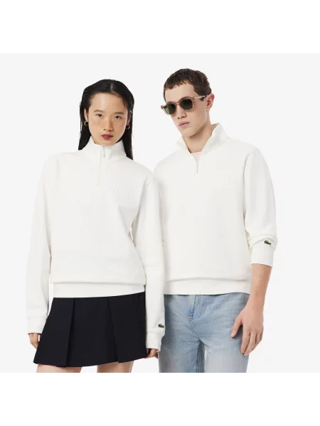Lacoste Bluza Z Wysokim Kołnierzem Z Tłoczonym Wzorem Zapinana Na biały