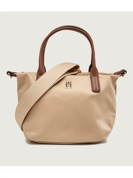 Tommy Hilfiger Válltáska Popette bőr hozzáadásával bézs