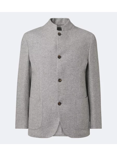 Sacou Eleventy de mătase cu model herringbone gri