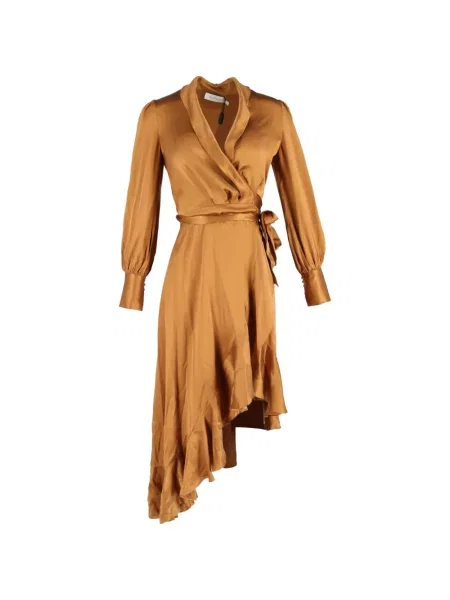 Rochie midi Zimmermann cu volane asimetrică maro
