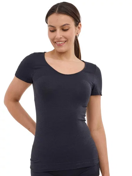 Koszulka krótki rękaw z wełną Brubeck COMFORT MERINO czarna