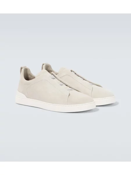 Sneakerși Zegna din piele de căprioară alb