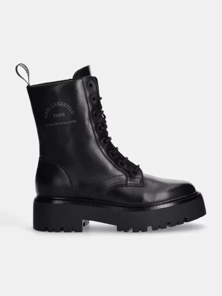Шкіряні черевики Karl Lagerfeld BURLY BIKER на плоскому ходу чорний