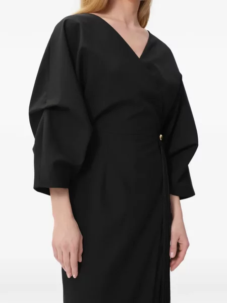 Sukienka midi Concepto z frędzli z dekoltem w serek czarna