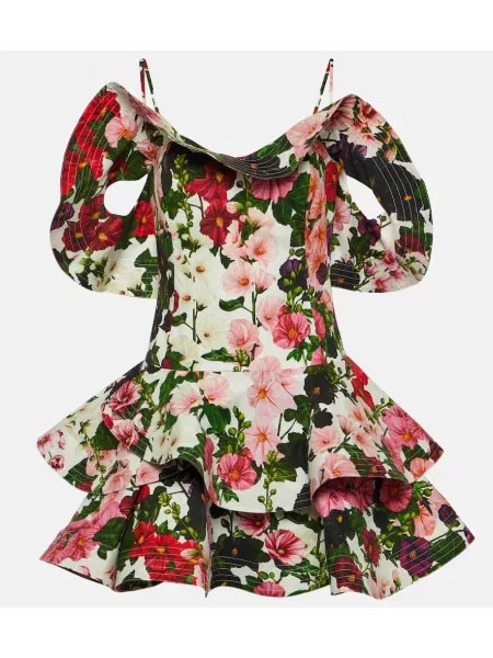 Obleka z volančki Oscar De La Renta s cvetličnim vzorcem z volani