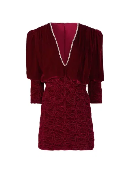 Aksamitna sukienka mini Costarellos z kryształkami garniturowa czerwona