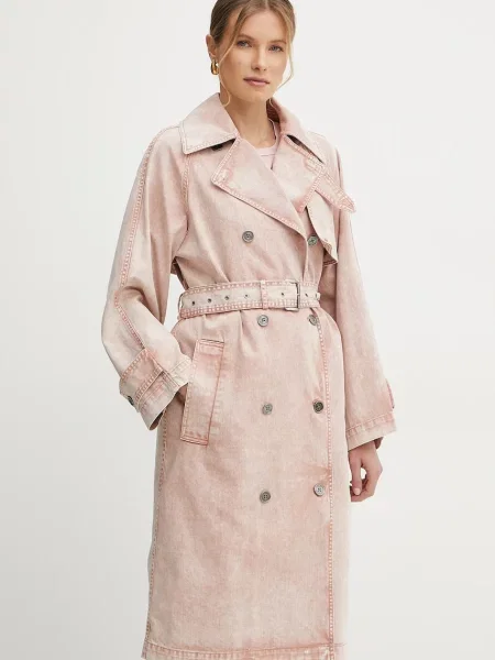 Дънков шлифер MICHAEL Michael Kors преходен модел с двуредно закопчаване розово