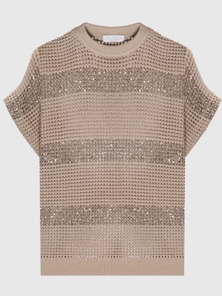 Ажурний жилет з паєтками Brunello Cucinelli коричневий