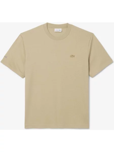Koszulka Lacoste Embroidered Signature z krótkim rękawem S beżowa