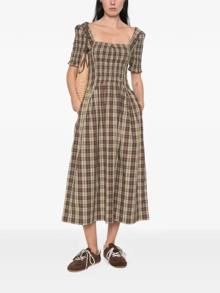 Rochie midi Damson Madder în carouri maro