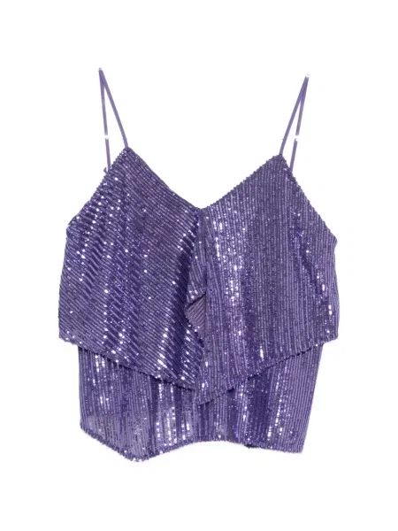 Bluzka z falbankami Pinko z cekinami fioletowa