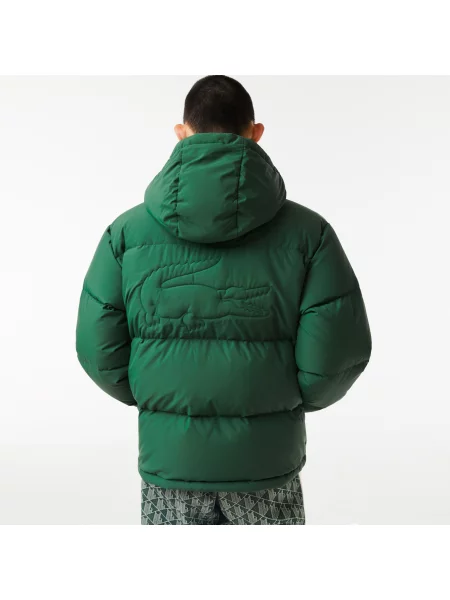 Lacoste Pikowana Wodoodporna Krótka Kurtka zielona