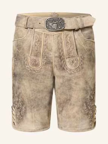 Spieth & Wensky Kožené Krojové Kalhoty Engen světle hnědá/ tmavě hnědá