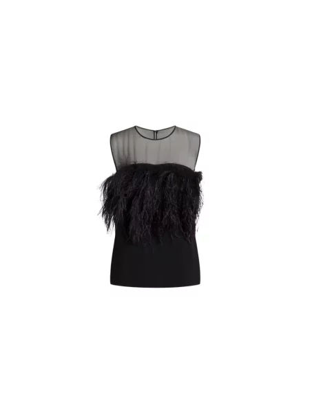 Satynowy top Alberta Ferretti w piórka czarny