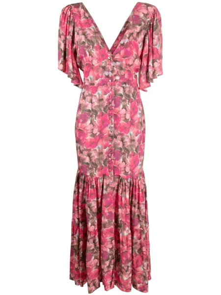 Rochie Rotate cu model floral cu imagine cu decolteu în V roz