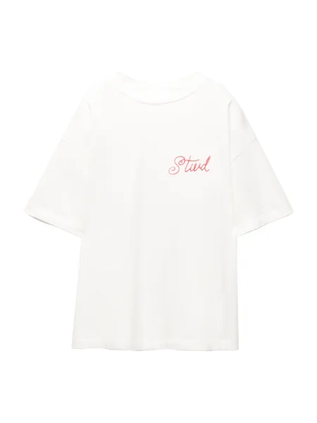 Pull&Bear Tricou TARTA gri deschis / roșu cireș alb