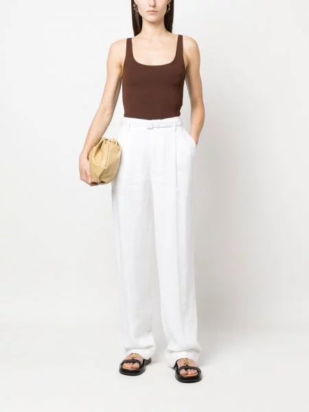 Lininiai plisuoti kelnės Ralph Lauren Collection balta