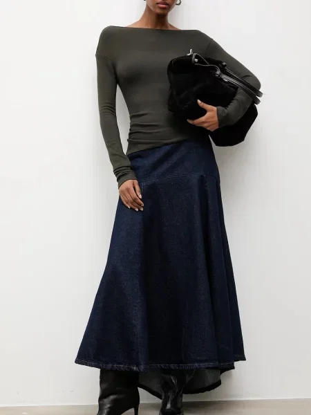 Answear.LAB fusta jeans marin maxi evazati albastru