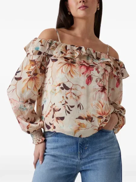 Bluză Guess cu model floral cu volane din jacard