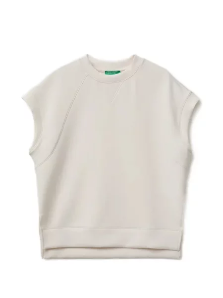 Top Benetton fără mâneci cu decolteu rotund alb