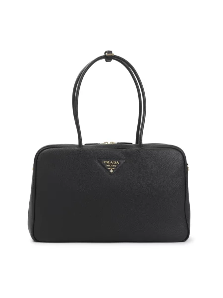 Duża torebka skórzana Prada skórzana czarna