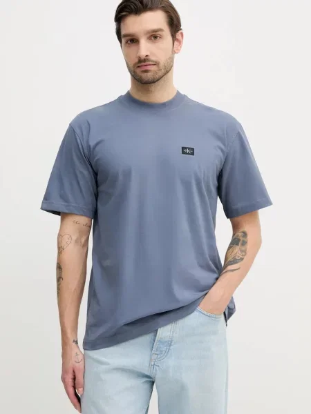 T-shirt z detalem z logo Calvin Klein Jeans niebieska