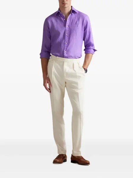 Ленена риза Polo Ralph Lauren на райета синьо