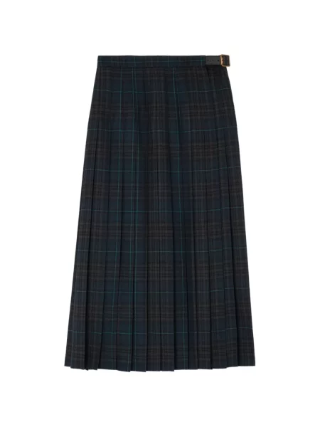 Fustă Burberry de lână în carouri albastru