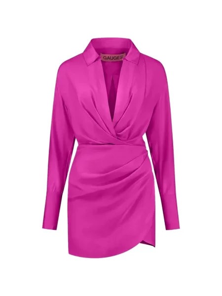 Rochie tip cămașă Gauge81 asimetrică drapată roz
