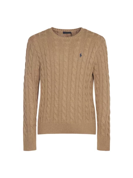 Sweter z dzianiny z wyhaftowanym logo Polo Ralph Lauren beżowy