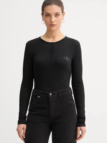 Tričko s dlouhým rukávem Calvin Klein Jeans černá