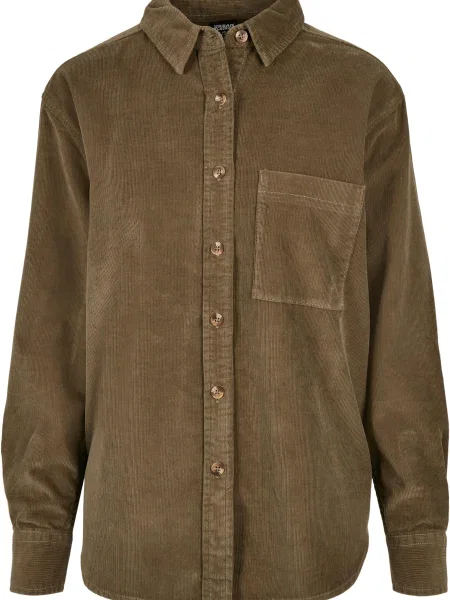 Cămașă Urban Classics de catifea cord maro