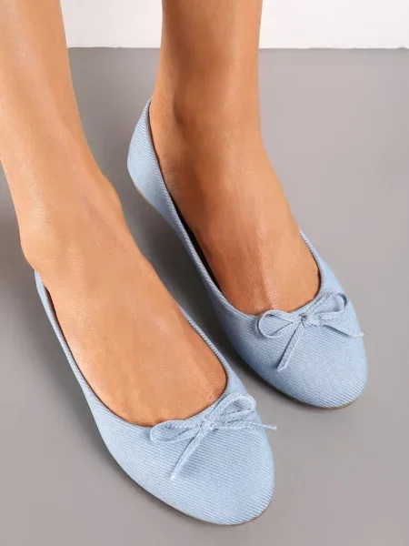 Balerini Bleumarin Denim cu Fundă și Talpă Plată Grena albastru