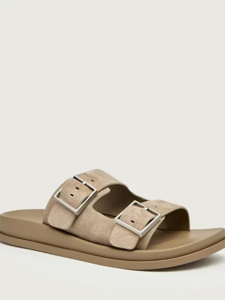 Papucs Calvin Klein City Sandal Buckle Suede bézs