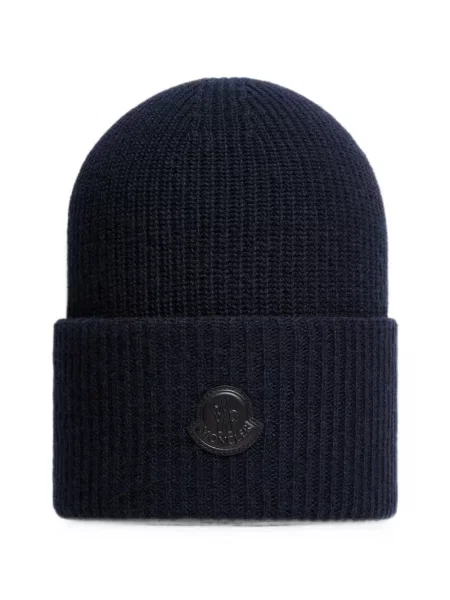 Căciulă Moncler tricotate cu autograf albastru
