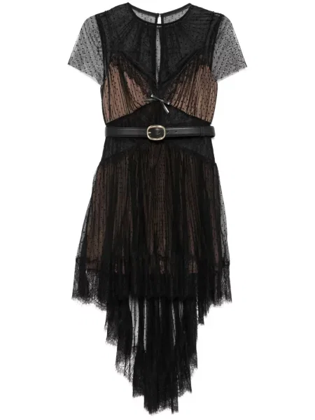 Sukienka mini Self-portrait w grochy z siateczką garniturowa czarna