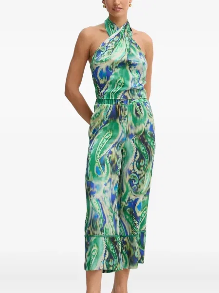 Bluzka Simona Corsellini z wzorem paisley z dekoltem halter zielona