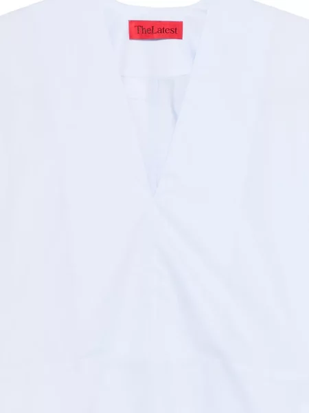 Bluzka Thelatest z dekoltem w serek niebieska